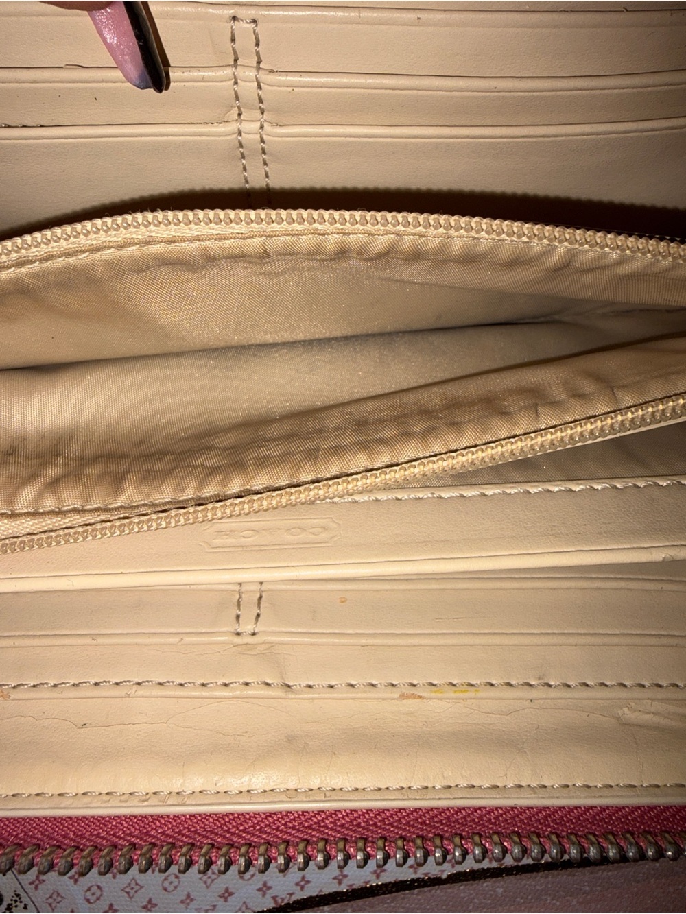 Coach Coated Canvas Tan Monogram Zip Closure Wallet with Pink Trim - Picture 12 of 12